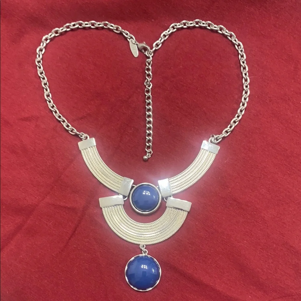 New York & Company Silver Blue Statement Necklace - Picture 2 of 4